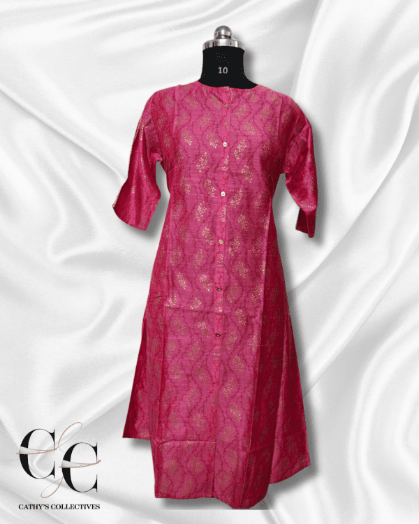 Pink Silk cotton A line Umbrella kurti