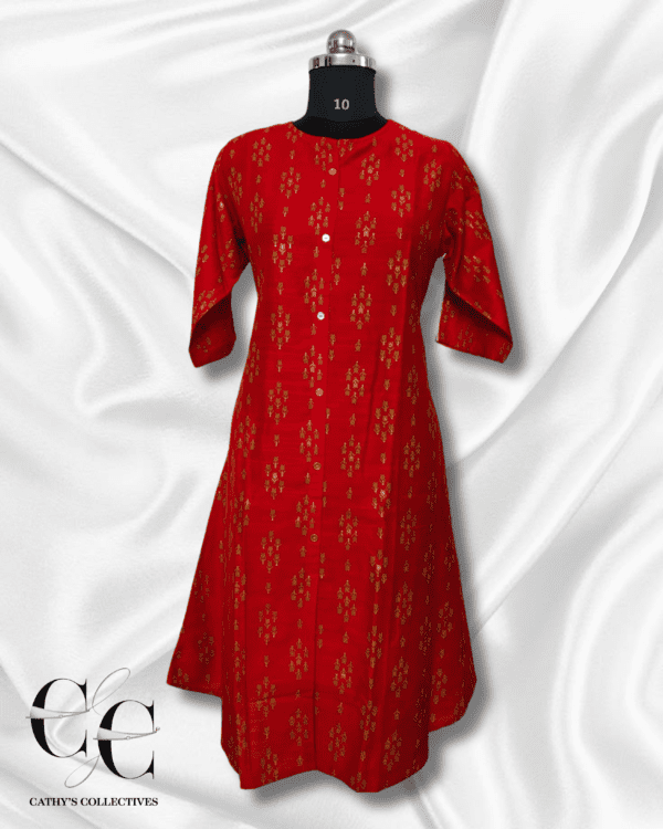 Red color  Silk Cotton A-Line Umbrella Kurti