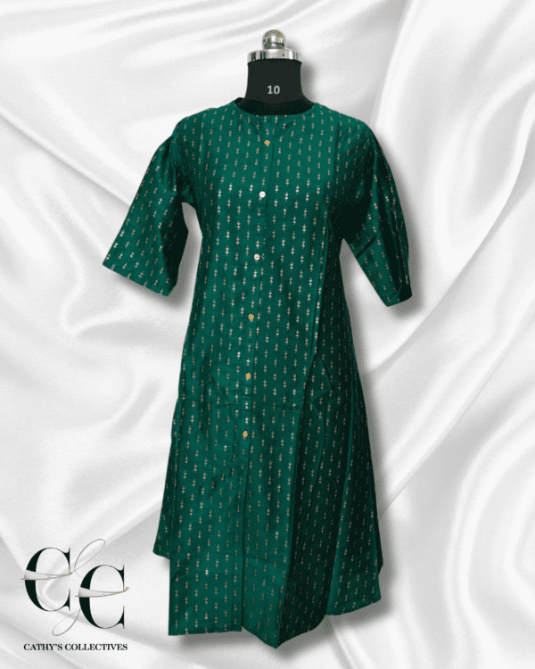 peacock  Green Silk Cotton A-Line Umbrella Kurti