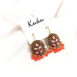 Trendy peach color German Silver Earrings