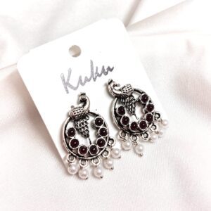 CC Trendy Maroon color Peacock German Silver Earring