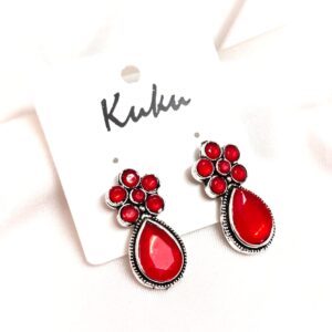 Trendy Red Color German Silver Earring