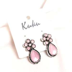 CC Trendy Baby Pink Color German Silver Earrings