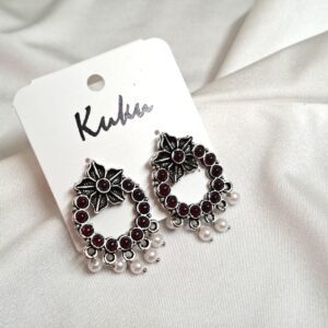 CC Trendy Maroon color Floral German Silver Earring