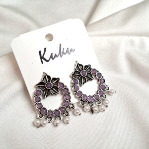 CC Trendy Lavender color Floral German Silver Earring