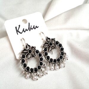 CC Trendy Black color Floral German Silver Earring