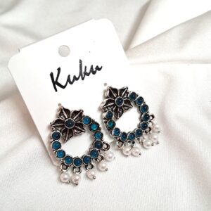 CC Trendy Blue color Floral German Silver Earring