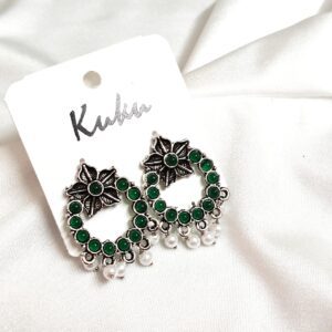 CC Trendy Green color Floral German Silver Earring