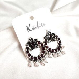 CC Trendy maroon color Floral German Silver Earring