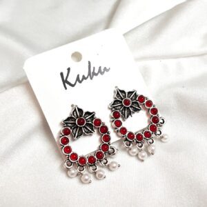 CC Trendy Red color Floral German Silver Earring