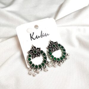 CC Trendy Green color Floral German Silver Earring