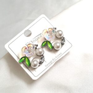 Trendy Korean Floral Earring with Pearl
