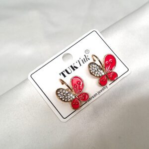 Trendy korean Butterfly Earring with White Stone