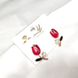 Trendy korean Tulips Earring with White Bead