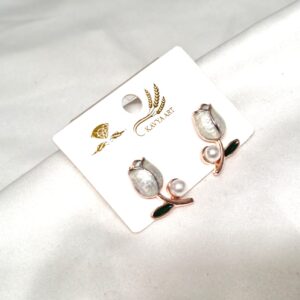 Trendy korean Tulips Earring with White Bead