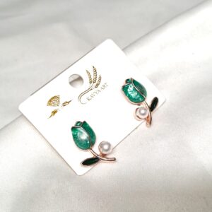 Trendy korean Tulips Earring with White Bead