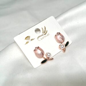 Trendy korean Tulips Earring with White Bead