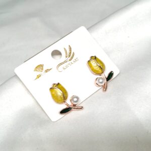 Trendy korean Tulips Earring with White Bead