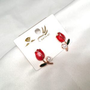 Trendy korean Tulips Earring with White Bead