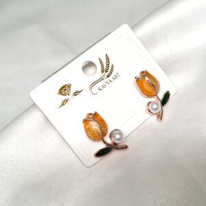 Trendy korean Tulips Earring with White Bead
