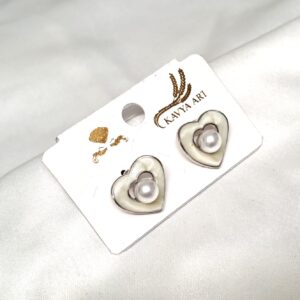 Trendy korean Heartine Earring with White Bead