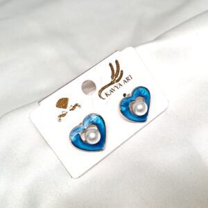 Trendy korean Heartine Earring with White Bead