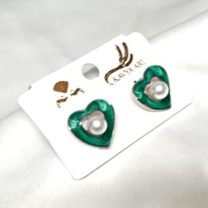 Trendy korean Heartine Earring with White Bead