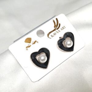 Trendy korean Heartine Earring with White Bead