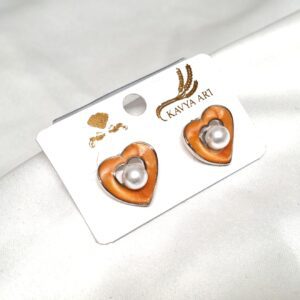 Trendy korean Heartine Earring with White Bead