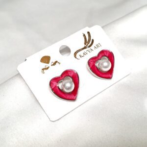 Trendy korean Heartine Earring with White Bead