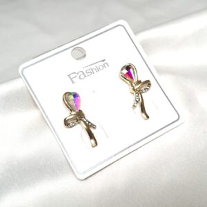 Trendy korean Bow Earring with White Stone