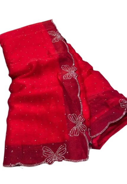 CC Trendy Red Colour Space Silk Saree With Running Blouse